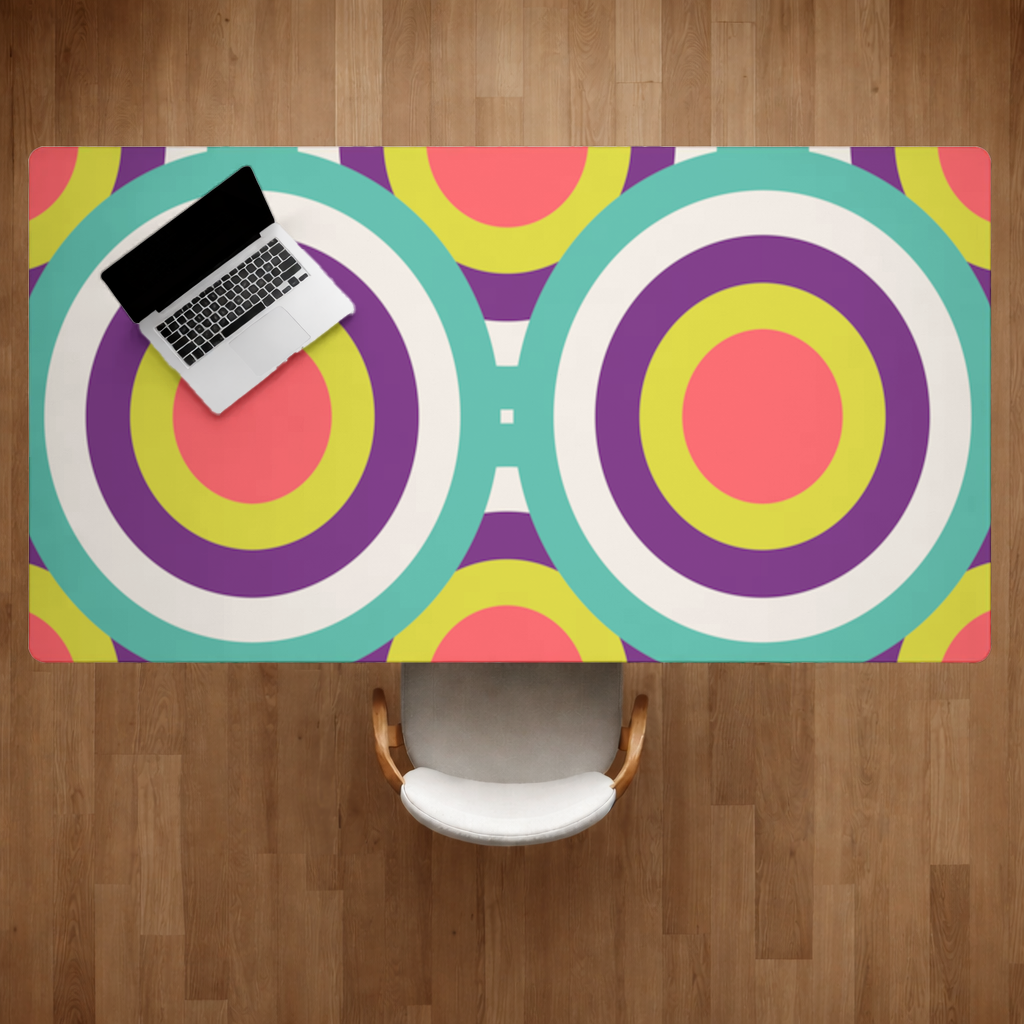 Geometrik Retro Daire Deseni Turkuaz Mor Masa Matı