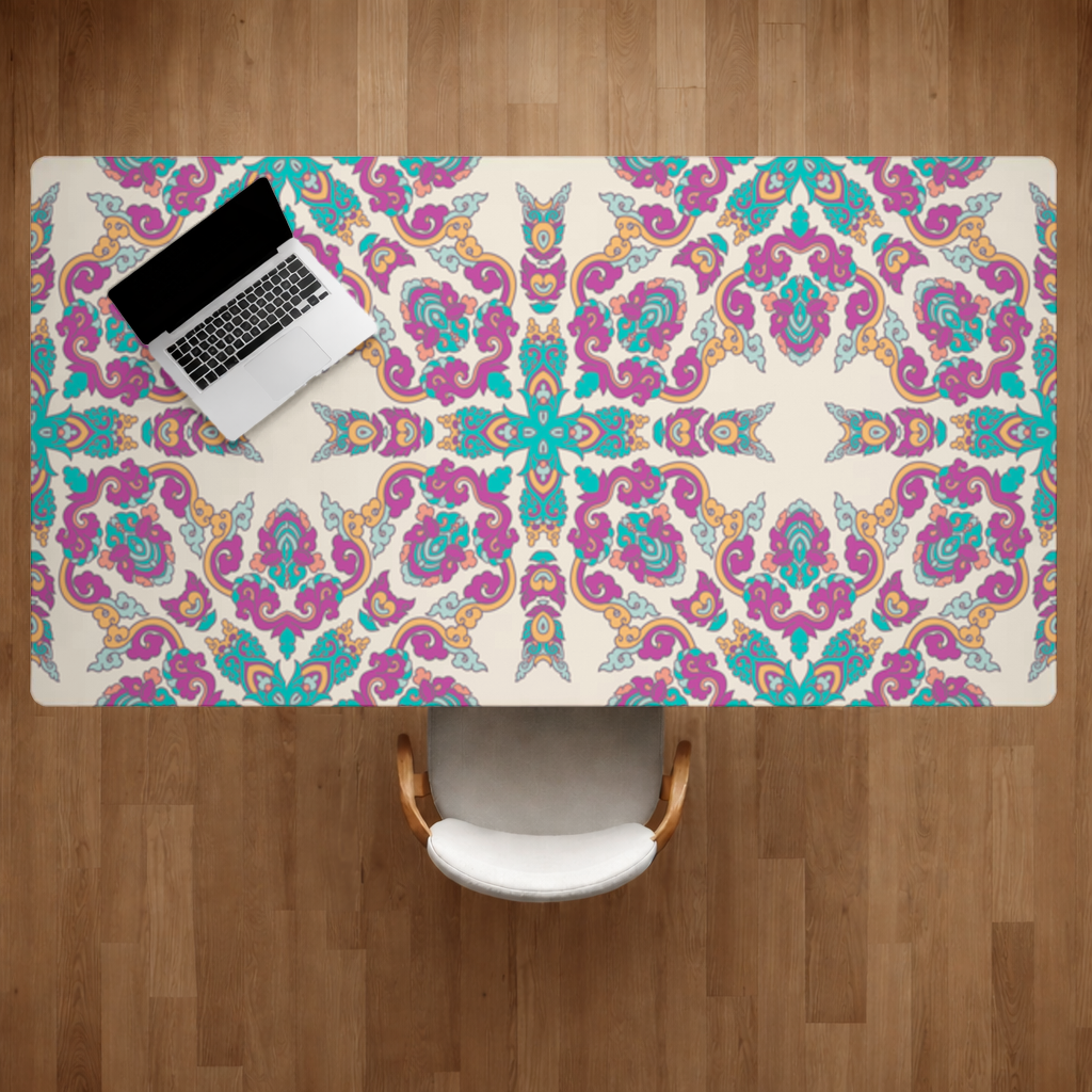 Colorful Oriental Symmetrical Mandala Pattern Desk Pad