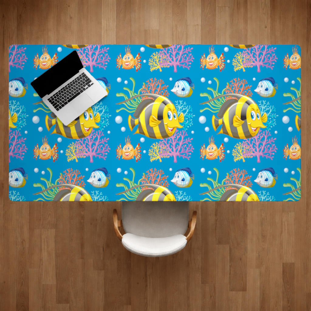 Colorful Tropical Fish and Coral Reef Pattern Desk Pad