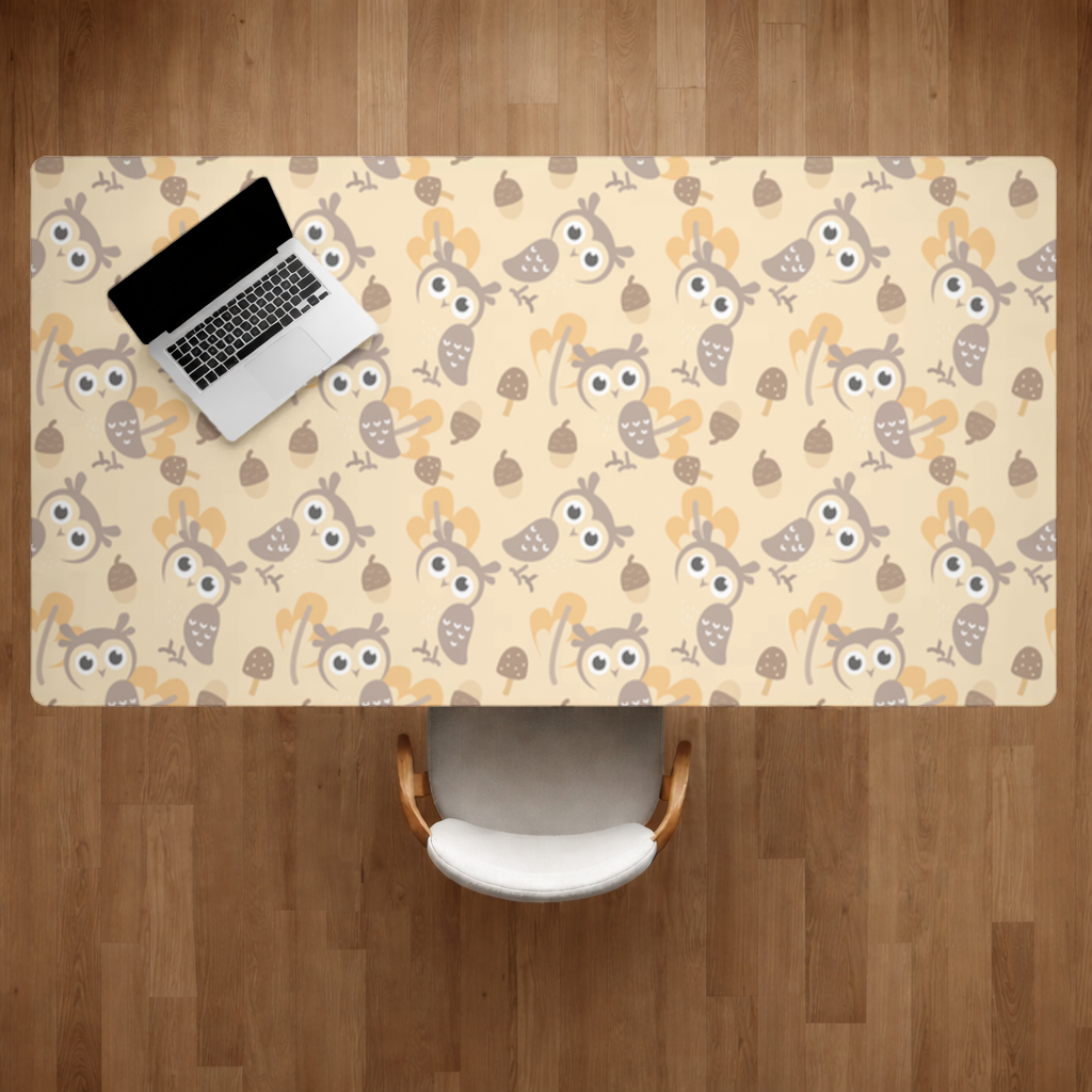 Cute Owl and Acorn Autumn Seamless Pattern Desk Pad