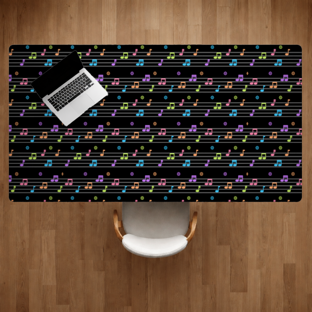 Vibrant Neon Music Notes and Rhythm Seamless Pattern Desk Pad