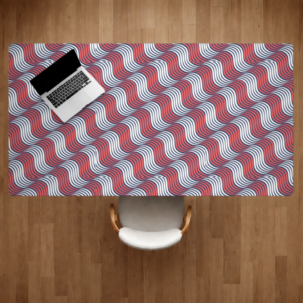 Red and Navy Wavy Line Pattern Desk Pad