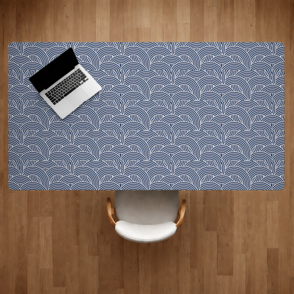Navy and White Semi Circle Geometric Pattern Desk Pad