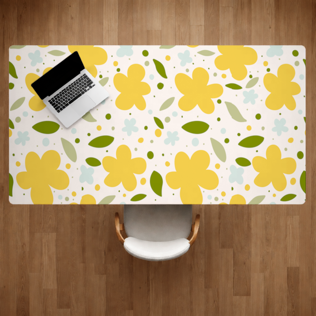 Yellow Floral and Leaf Boho Seamless Pattern Desk Pad