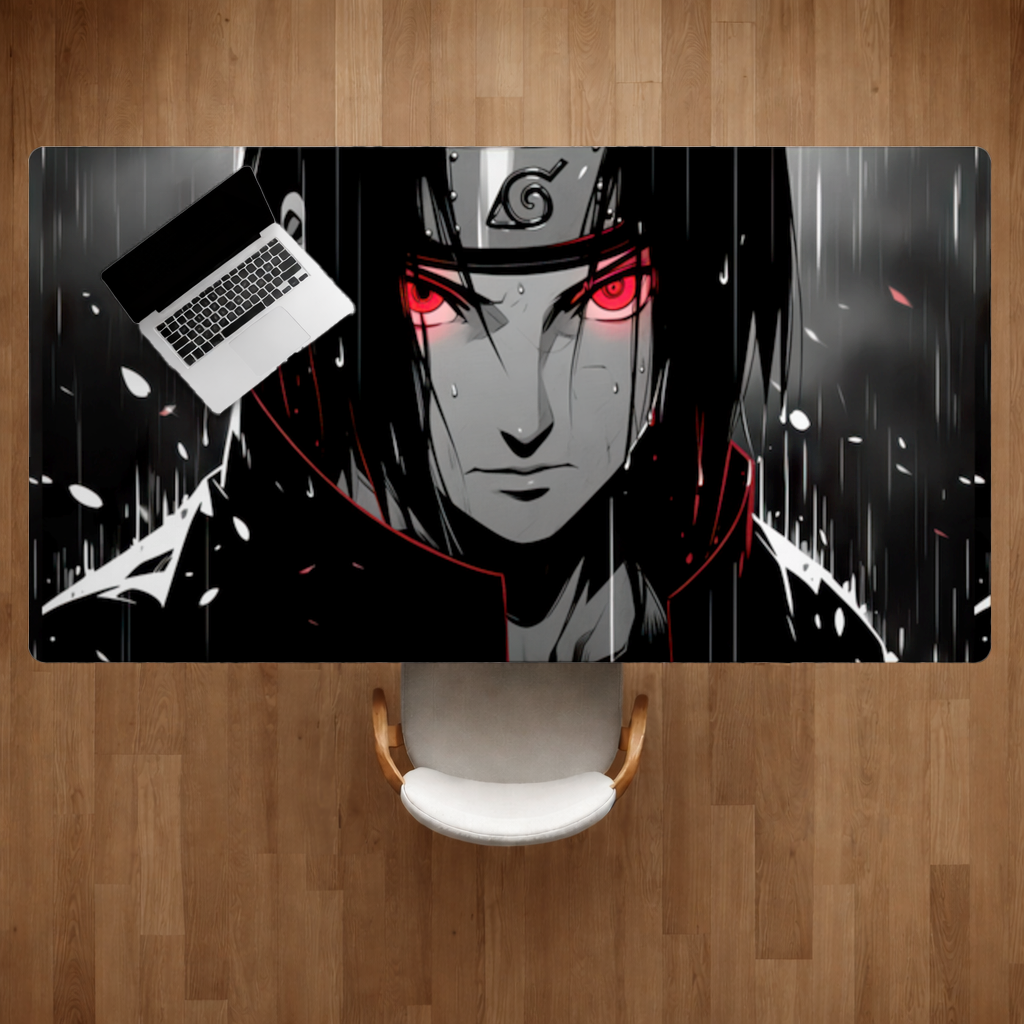 Itachi Uchiha Sharingan Awakening in the Rain Desk Pad