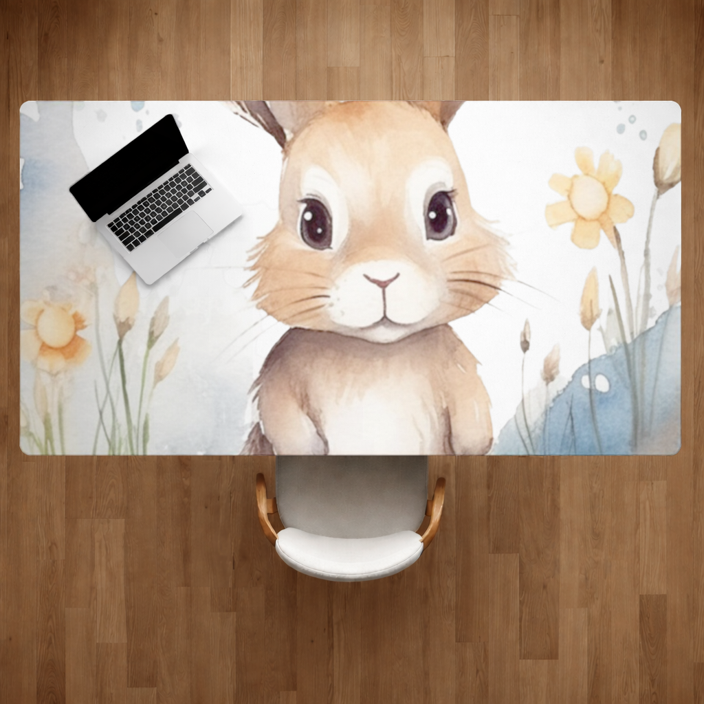 Cute Bunny Watercolor Illustration Desk Pad