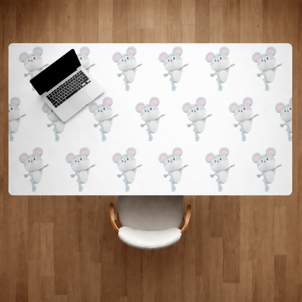 Dancing Cute Grey Mouse Character Desk Pad