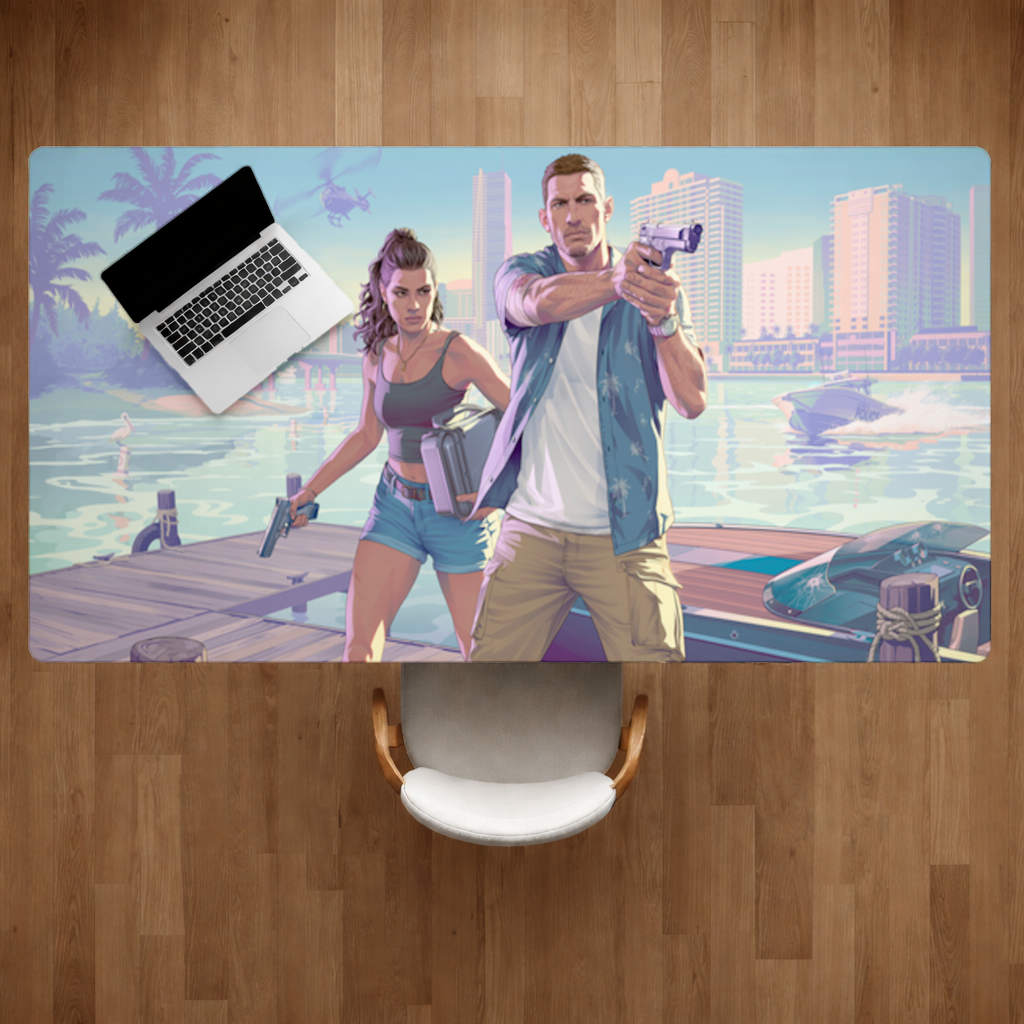 Vice City Showdown Tropical Heist Duo Desk Pad