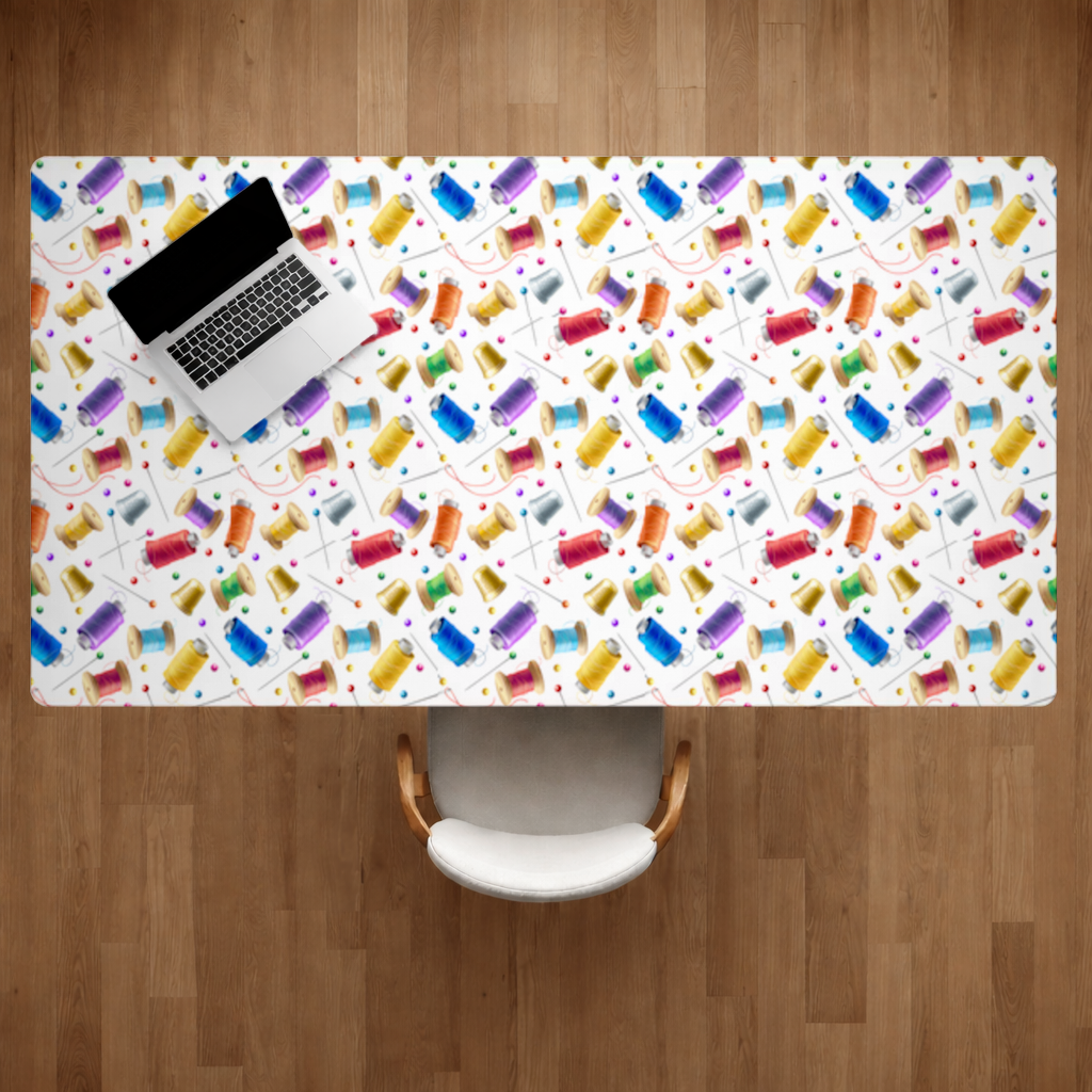 Colorful Thread Spools and Sewing Tools Pattern Desk Pad