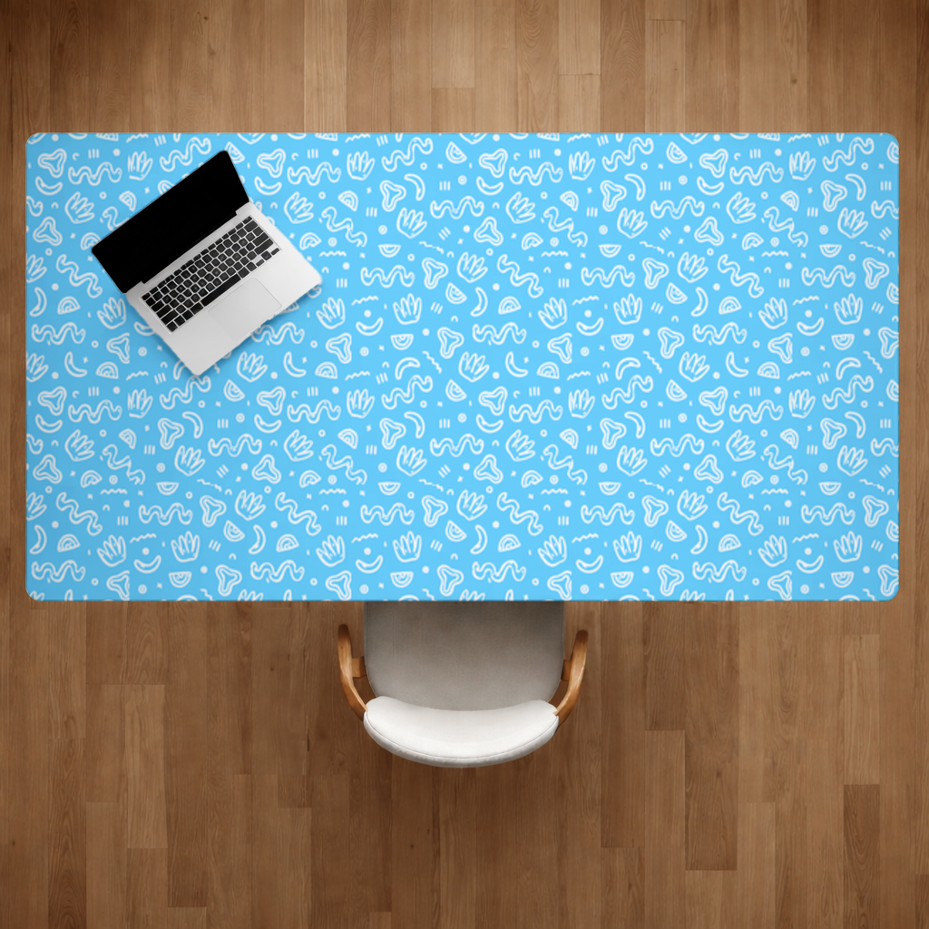 Blue Abstract Doodle Desk Pad