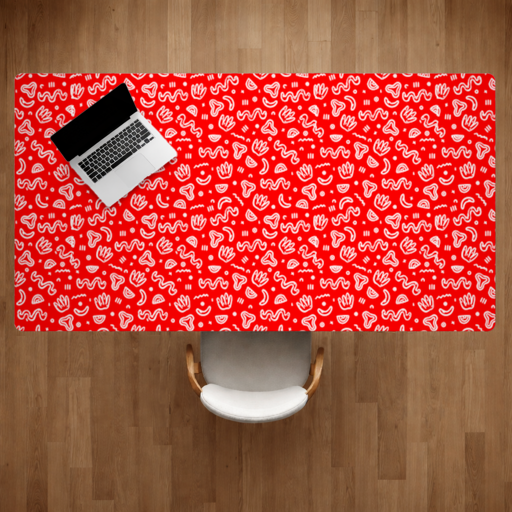 Red Abstract Doodle Desk Pad