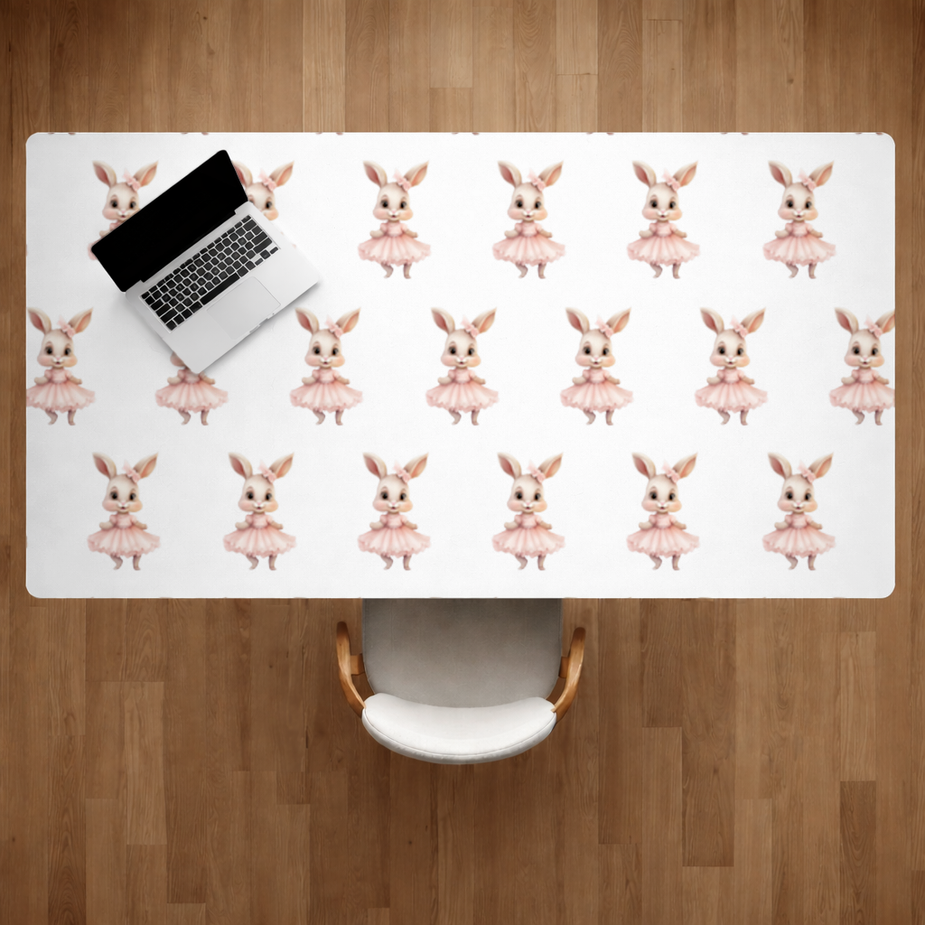 Kawaii Rabbit in Pink Ruffled Dress Desk Pad
