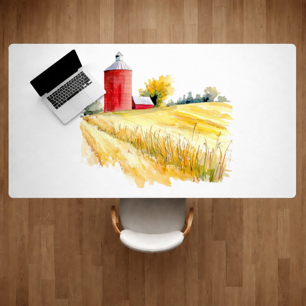 Red Farm Silo and Golden Wheat Field Desk Pad
