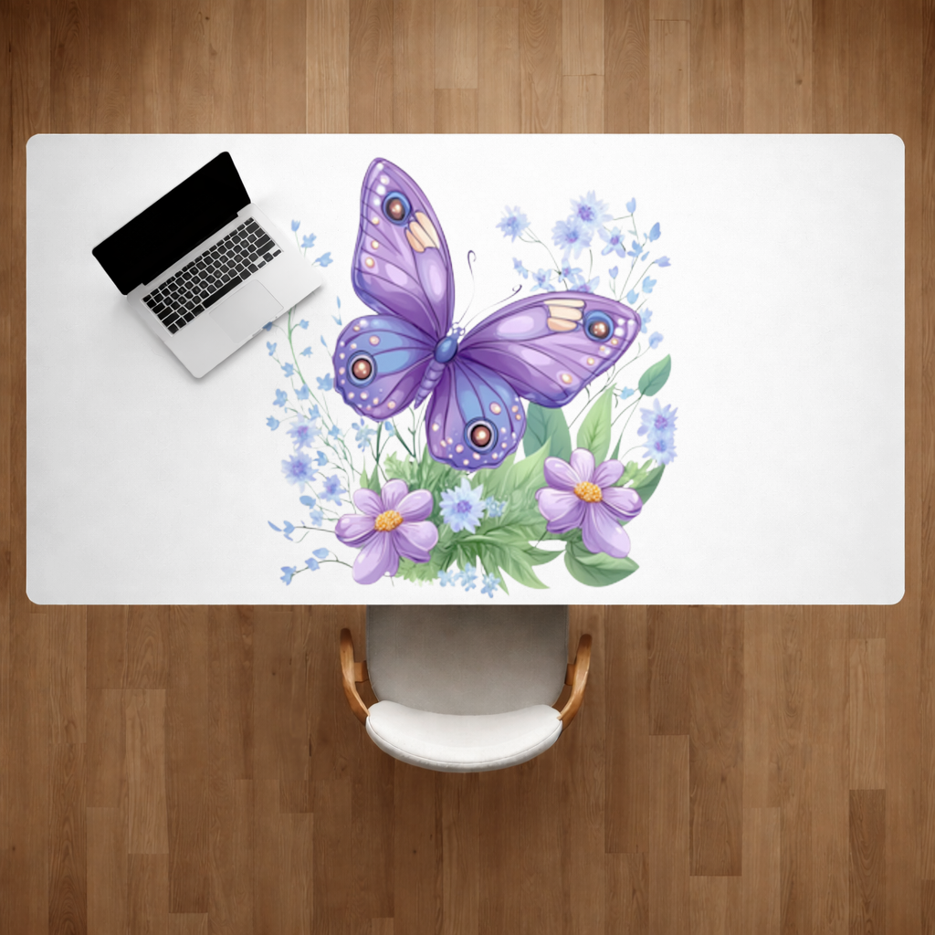 Cottagecore Purple Butterfly Floral Desk Pad