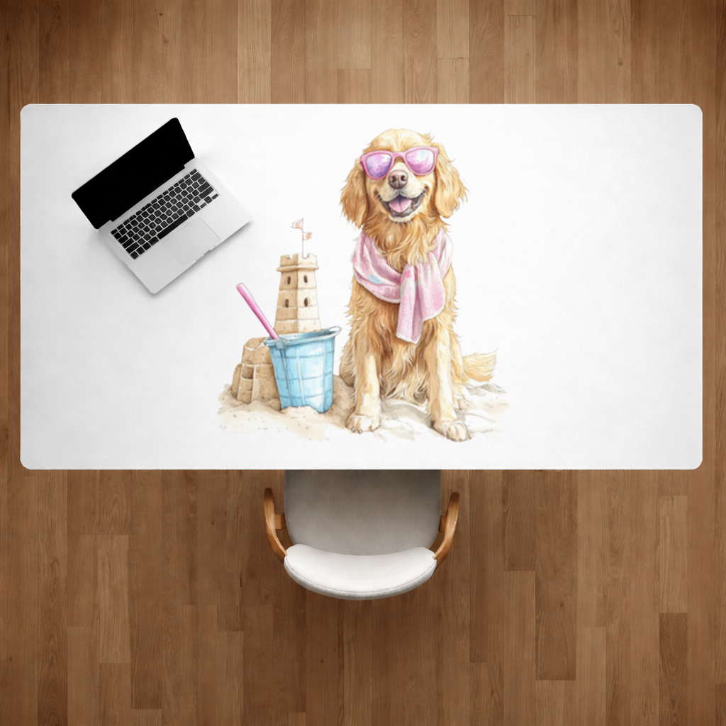 Beach Golden Retriever Pink Sunglasses Desk Pad