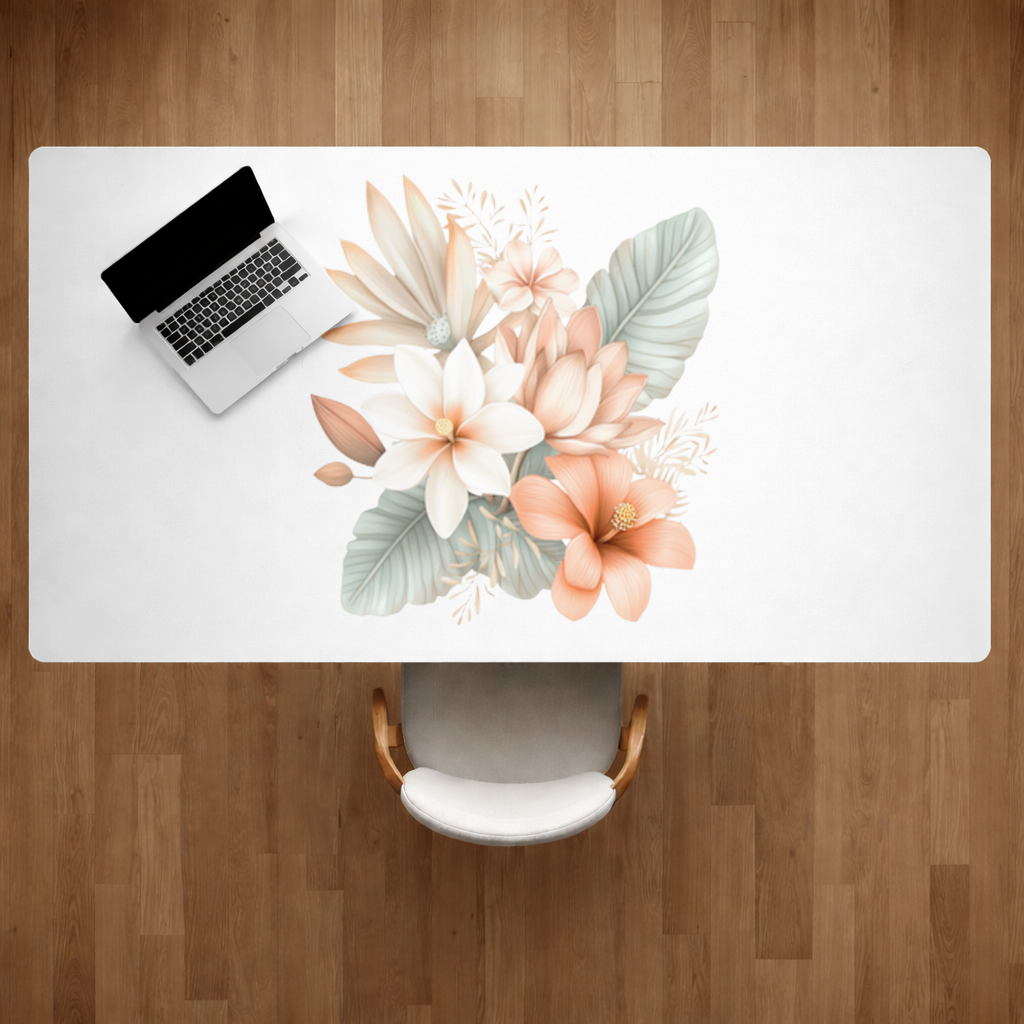 Soft Peach Tropical Floral Bouquet Desk Pad