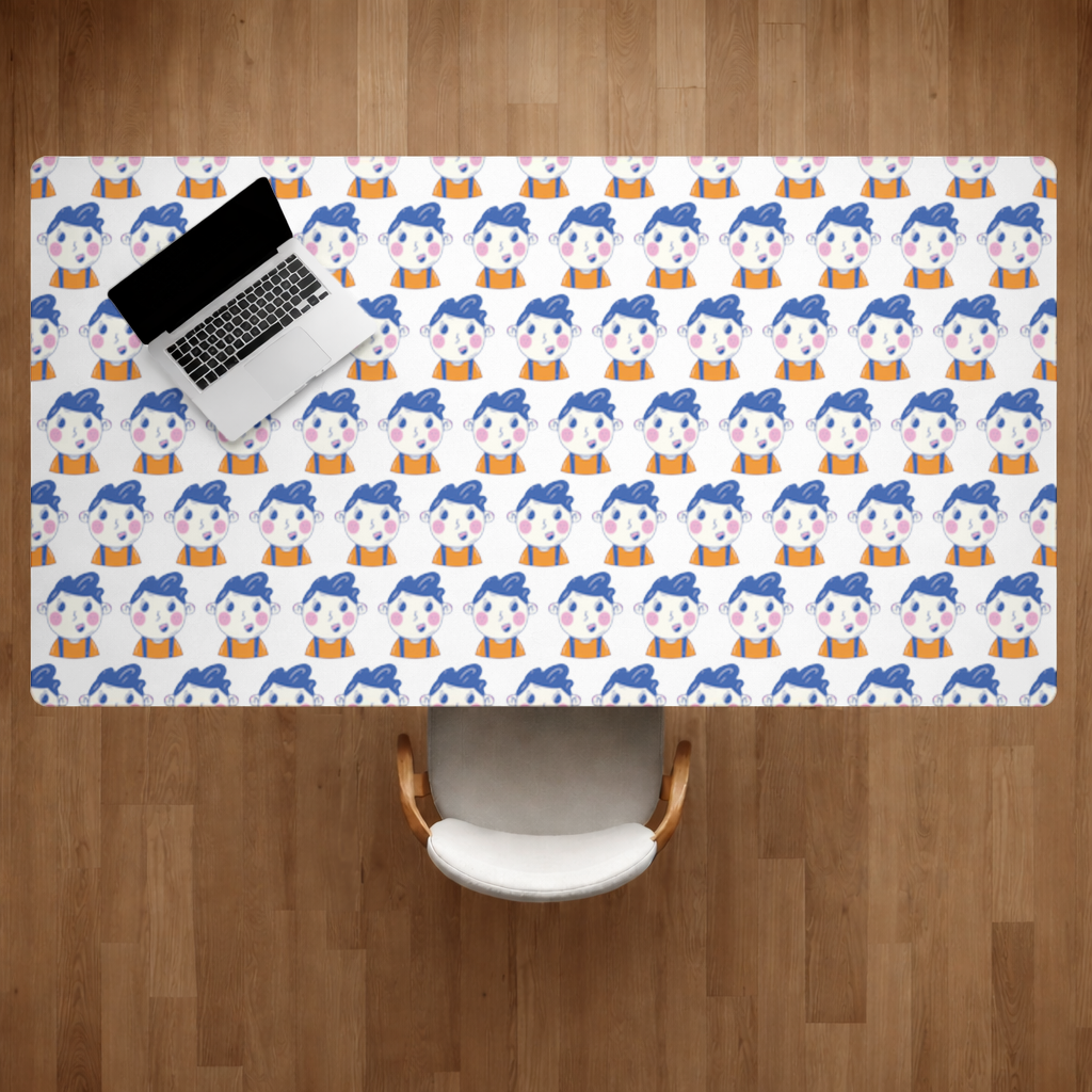 Cute Smiling Boy with Blue Hair Desk Pad