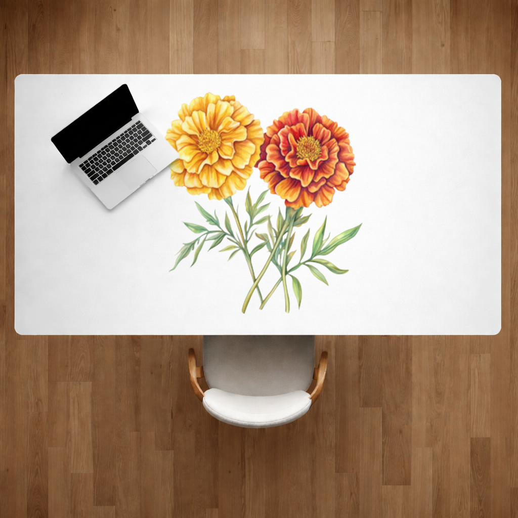 Botanical Yellow Orange Marigold Desk Pad