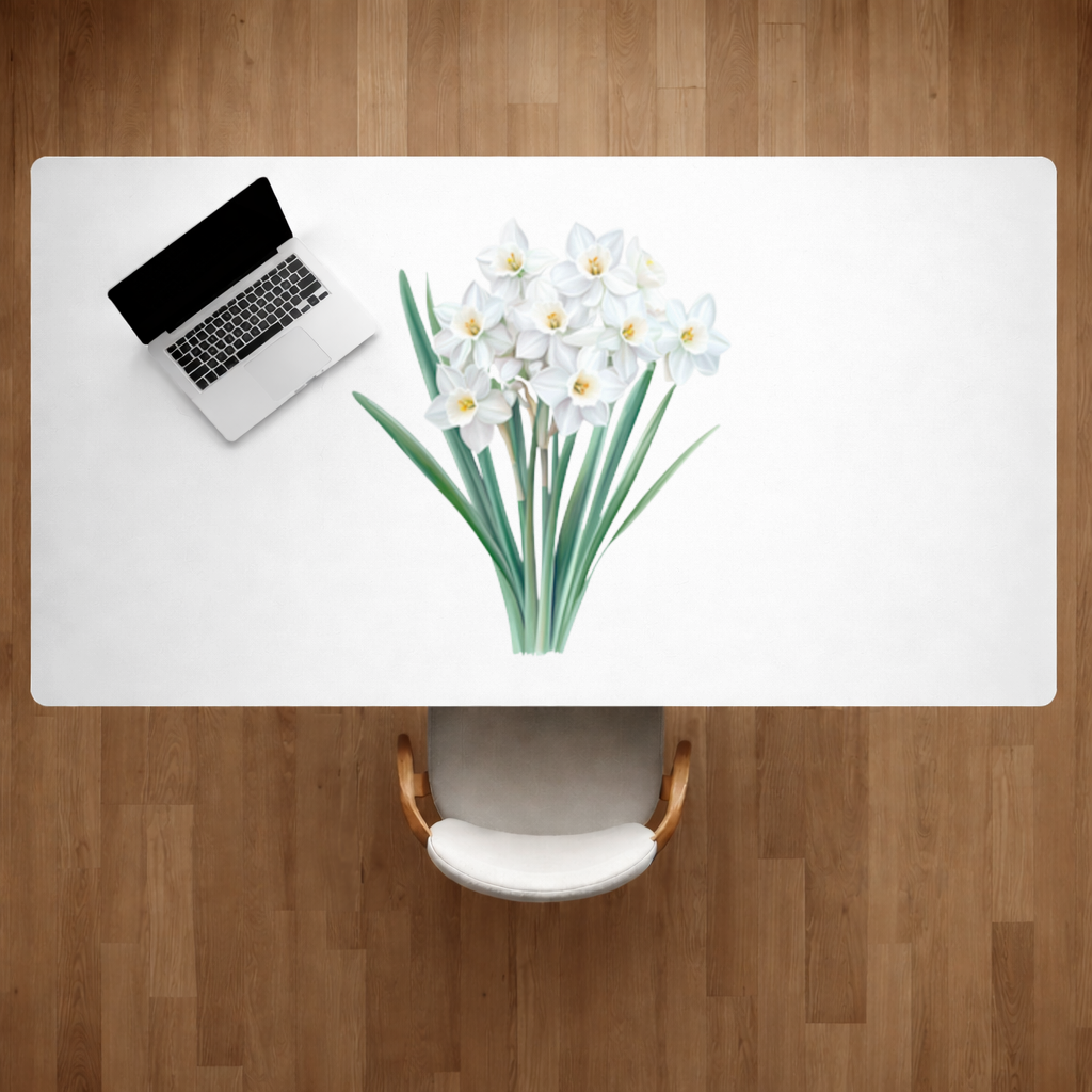 White Daffodil Bouquet Botanical Desk Pad