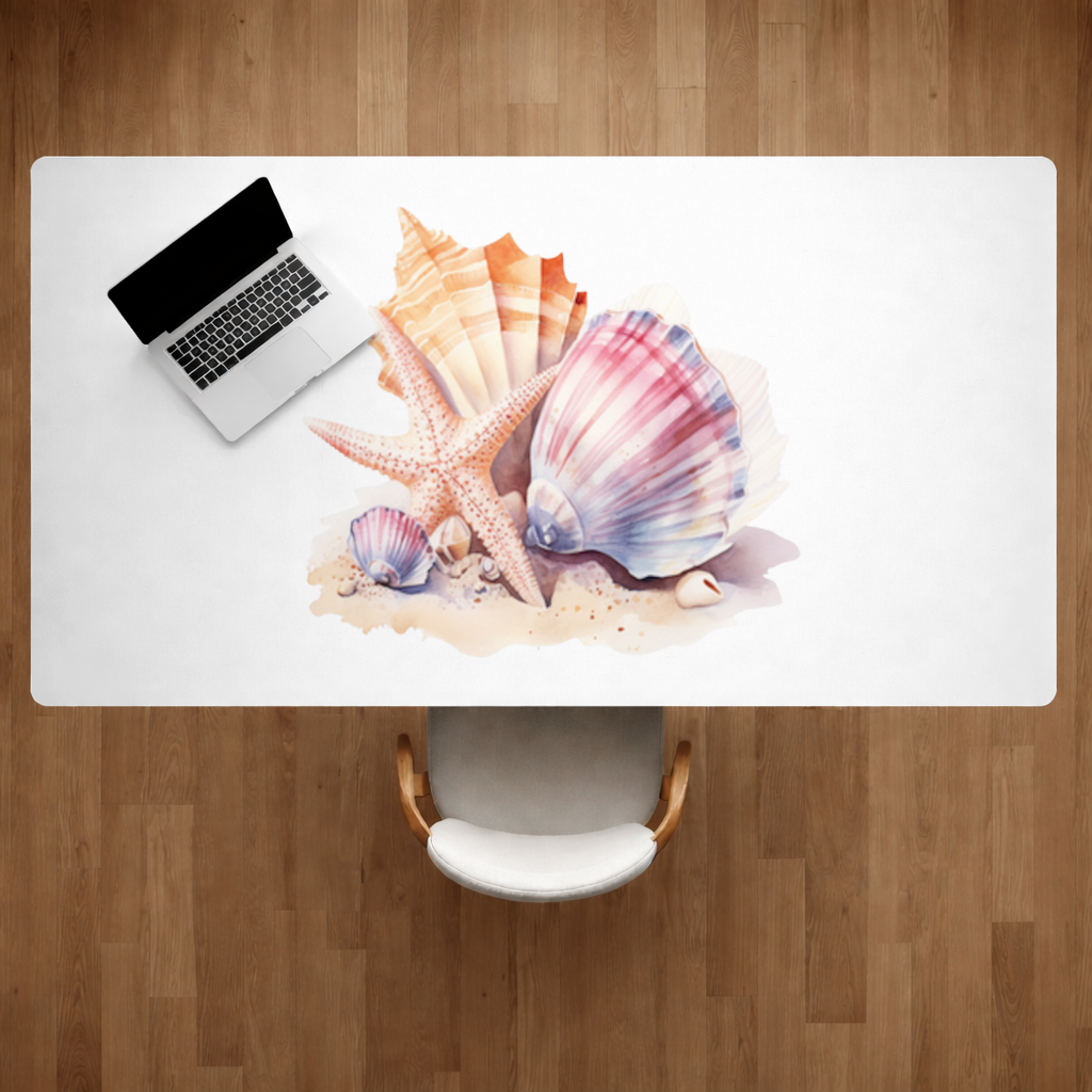Watercolor Coastal Seashells Desk Pad