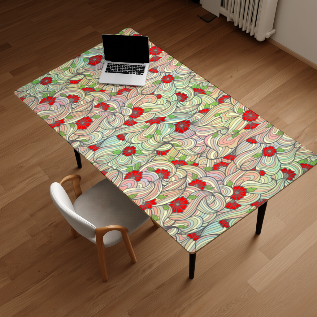 Floral Retro Wavy Pattern Desk Pad