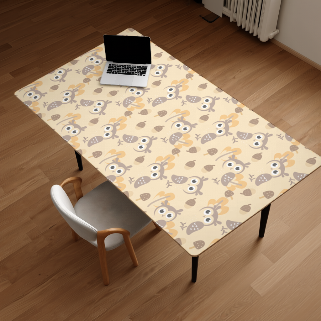 Cute Owl and Acorn Autumn Seamless Pattern Desk Pad