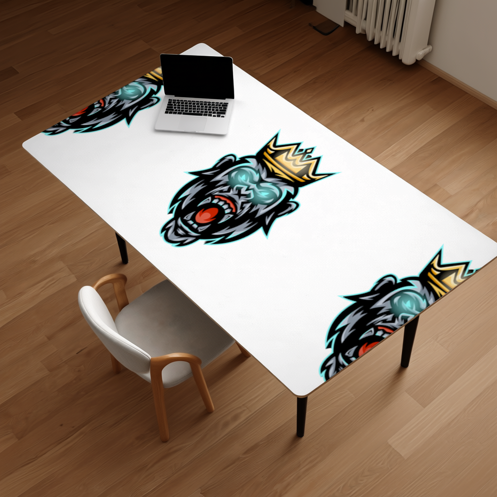 Taçlı Öfkeli Goril Kral Grafiği - Neon Detaylı Maskot Masa Matı