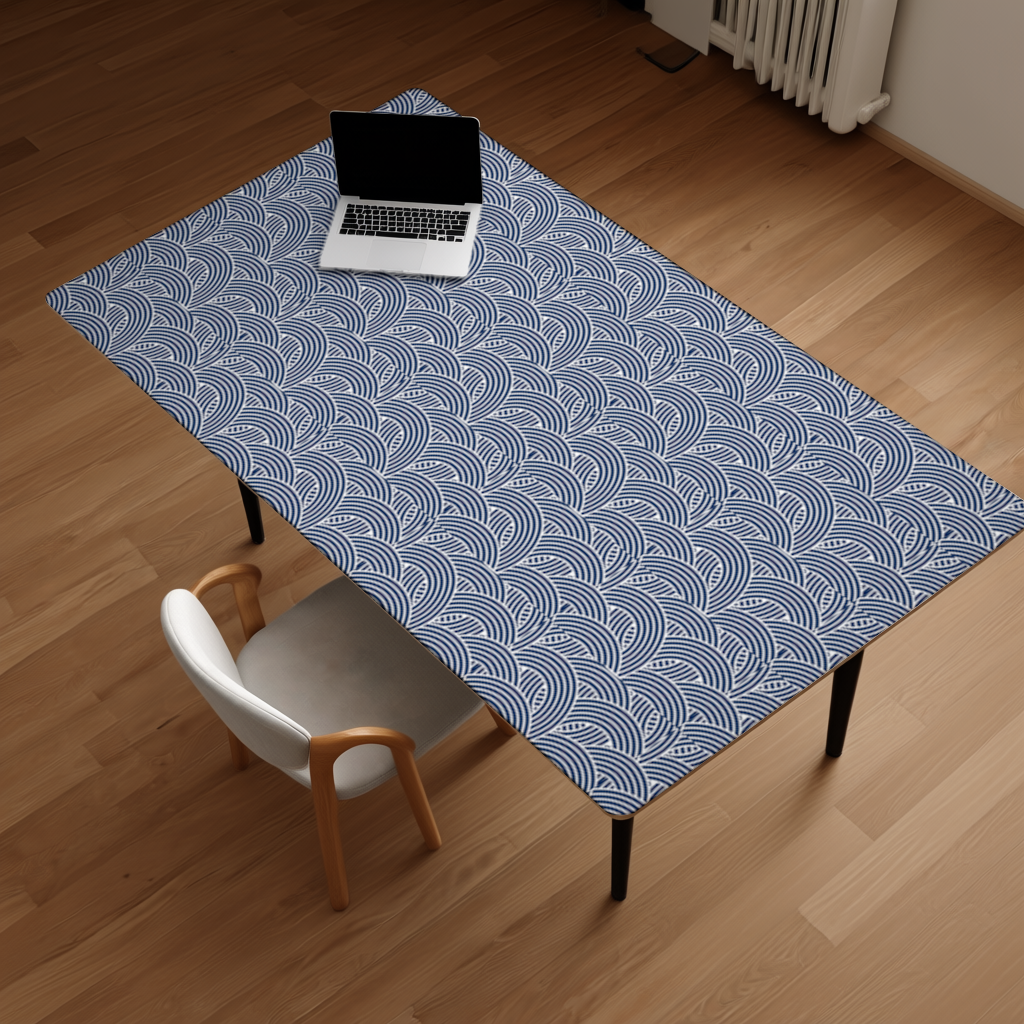 Lacivert Beyaz Yarım Daire Geometrik Desen Masa Matı