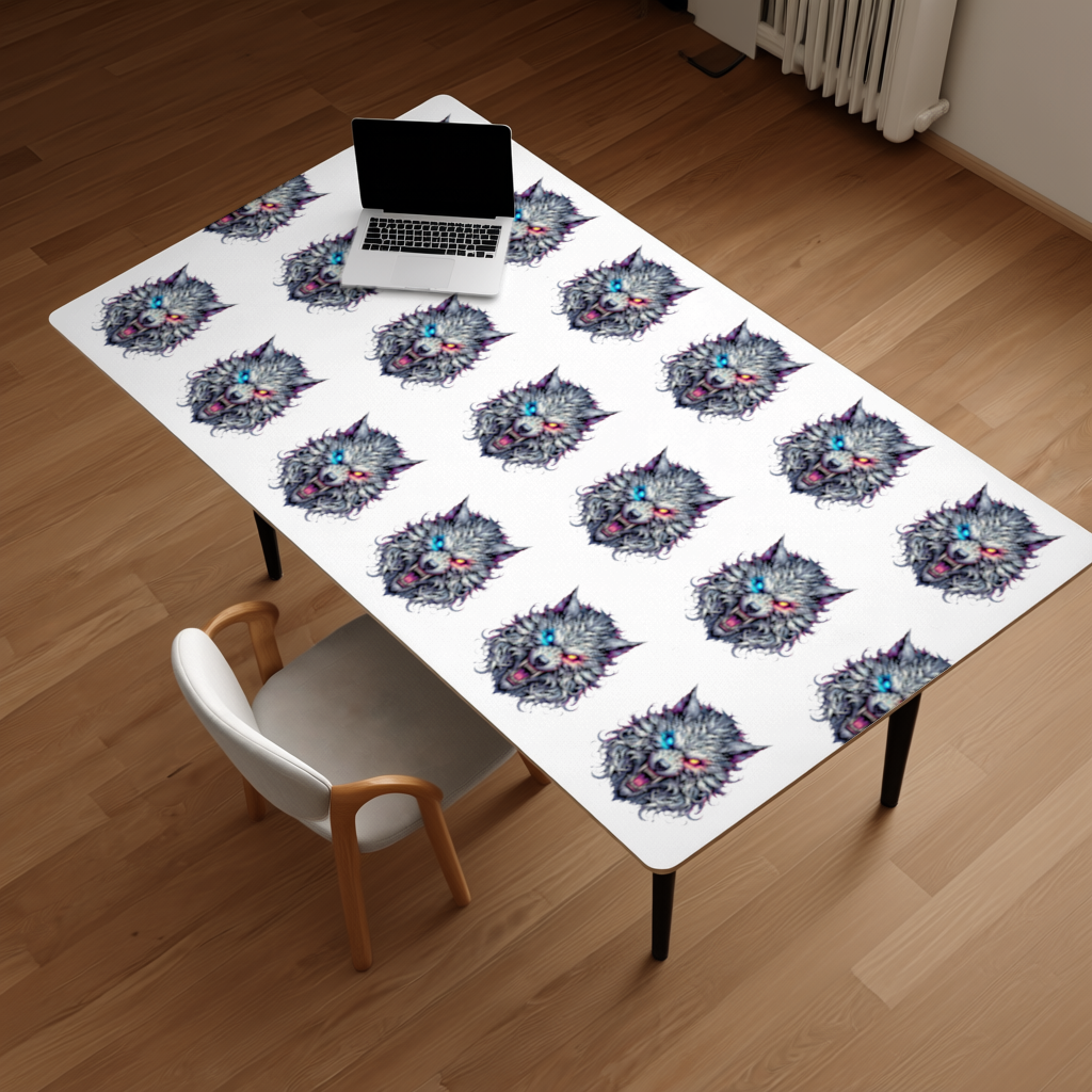 Fierce Wolf Head Illustration Heterochromia Eyes, Savage Wolf Desk Pad