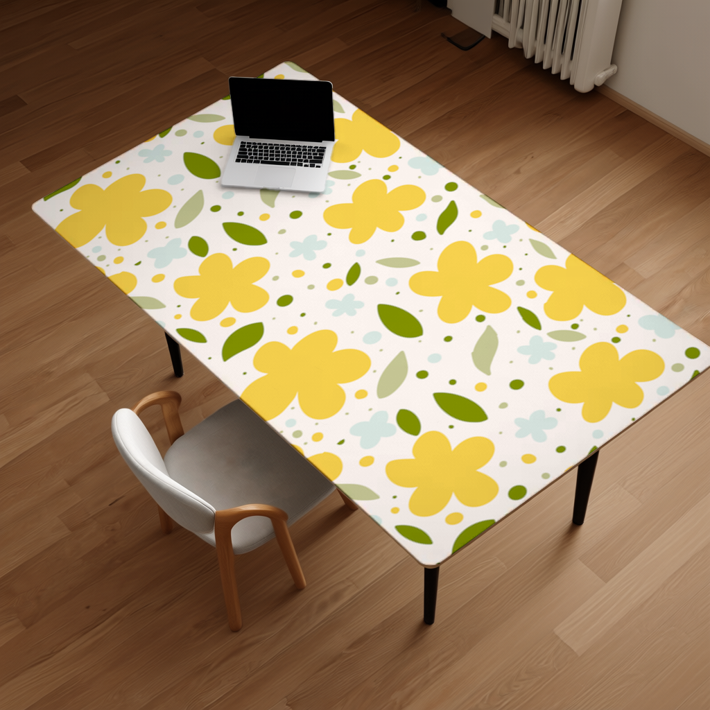 Sarı Çiçekli ve Yapraklı Boho Tarzı Dikişsiz Desen Masa Matı