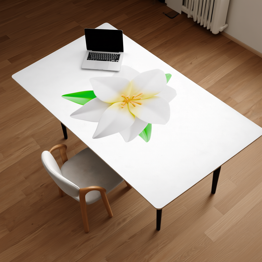 3D White Lily Flower Illustration Desk Pad