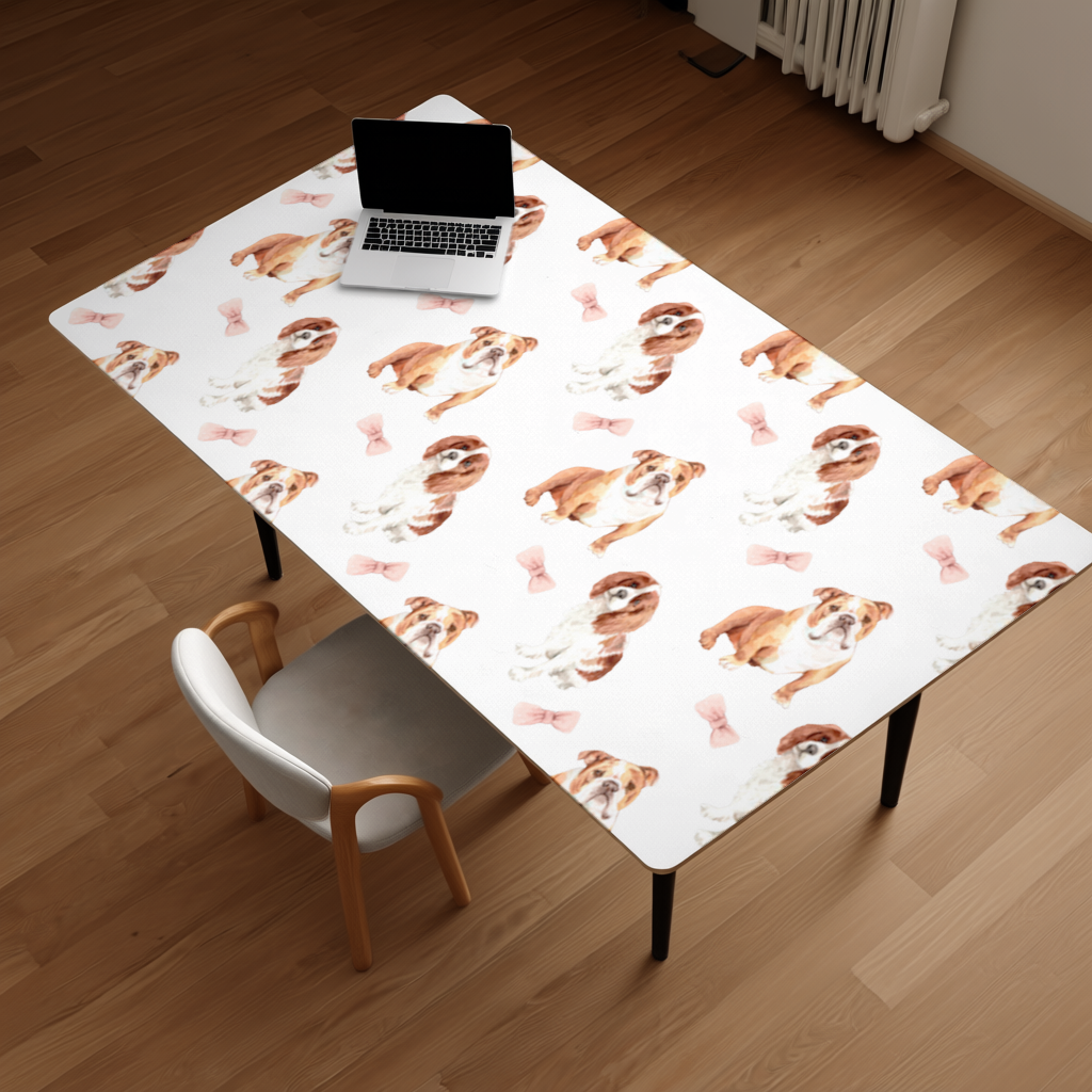 Watercolor English Bulldog and Cavalier Puppy Pattern Desk Pad
