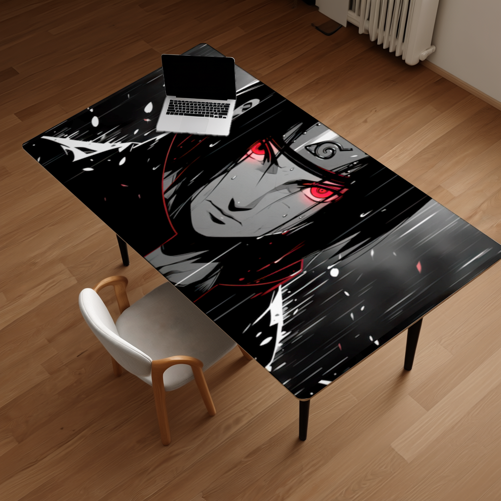 Itachi Uchiha Sharingan Awakening in the Rain Desk Pad