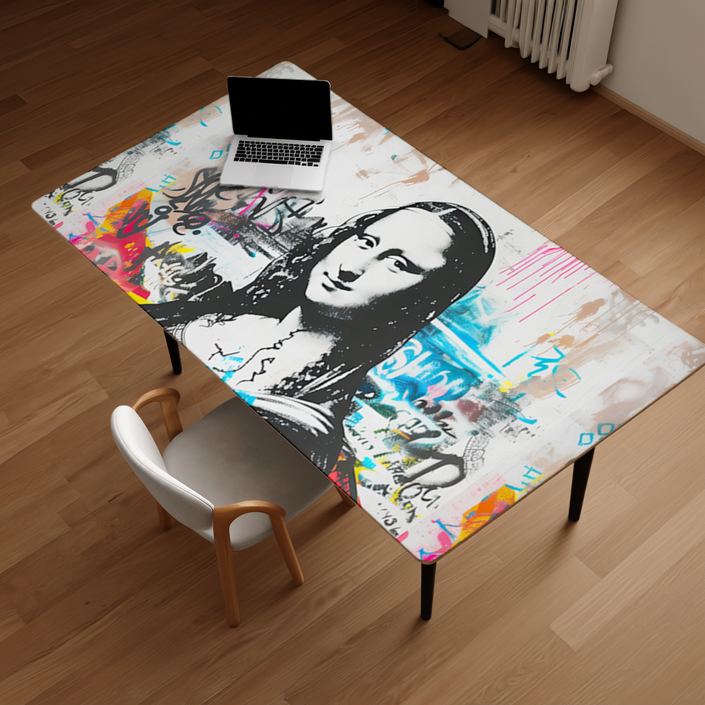 Graffiti Style Modern Mona Lisa Illustration Desk Pad