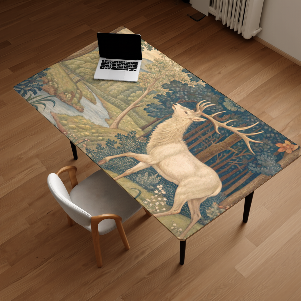 Noble Deer in Forest Landscape Classic Art Illustration Desk Pad