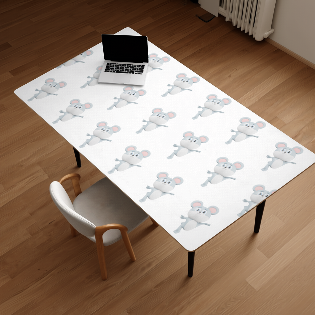 Dancing Cute Grey Mouse Character Desk Pad