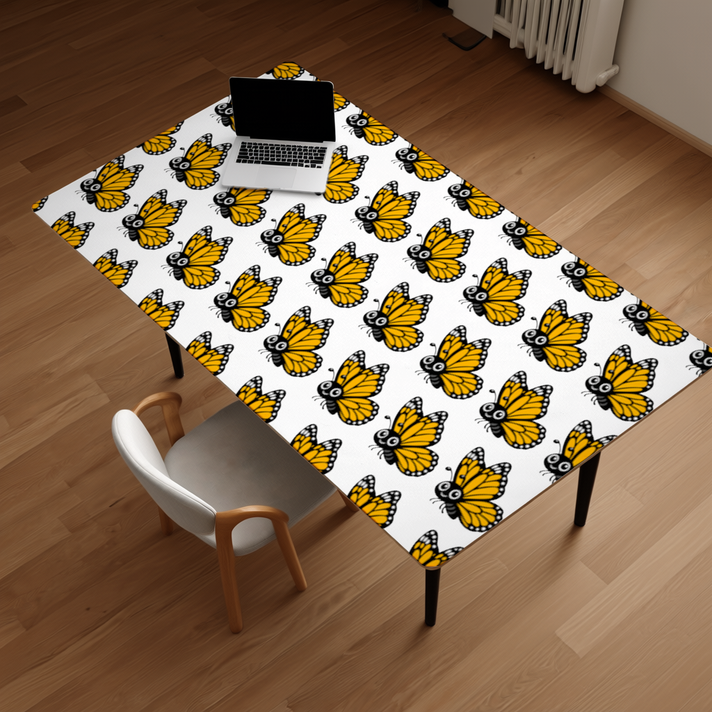 Smiling Orange Monarch Butterfly Character Desk Pad