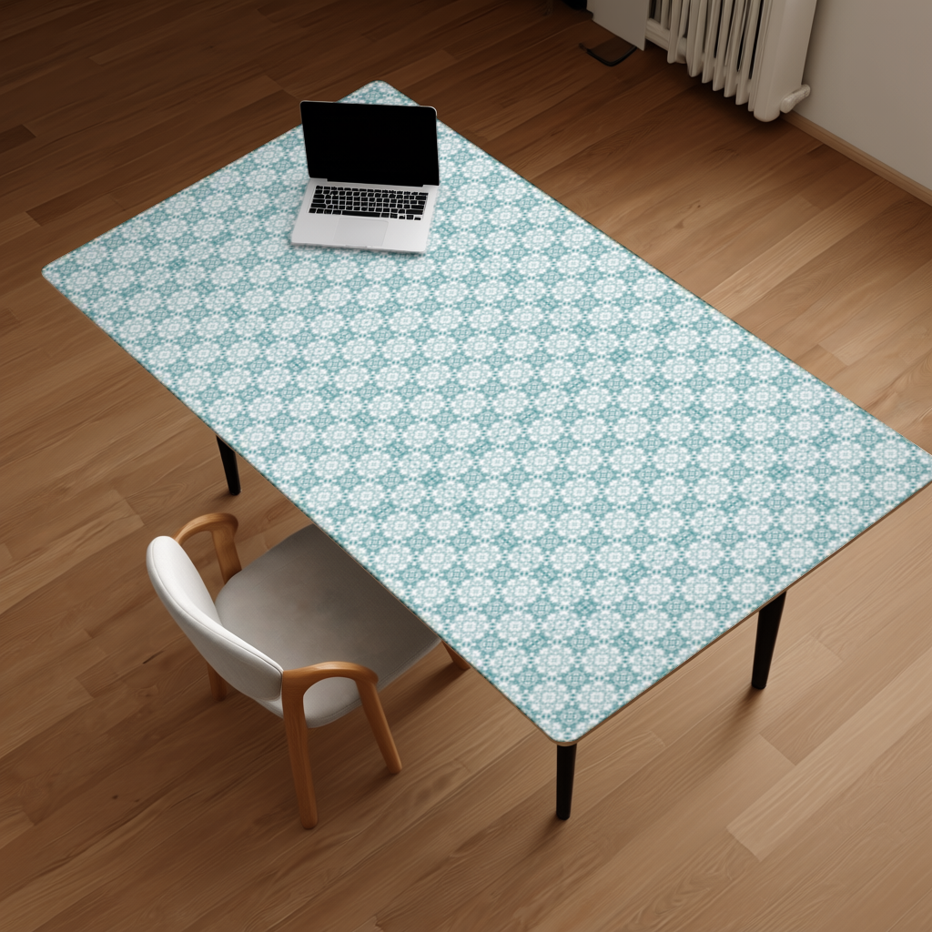 Blue Pixelated Geometric Ornament Pattern Desk Pad