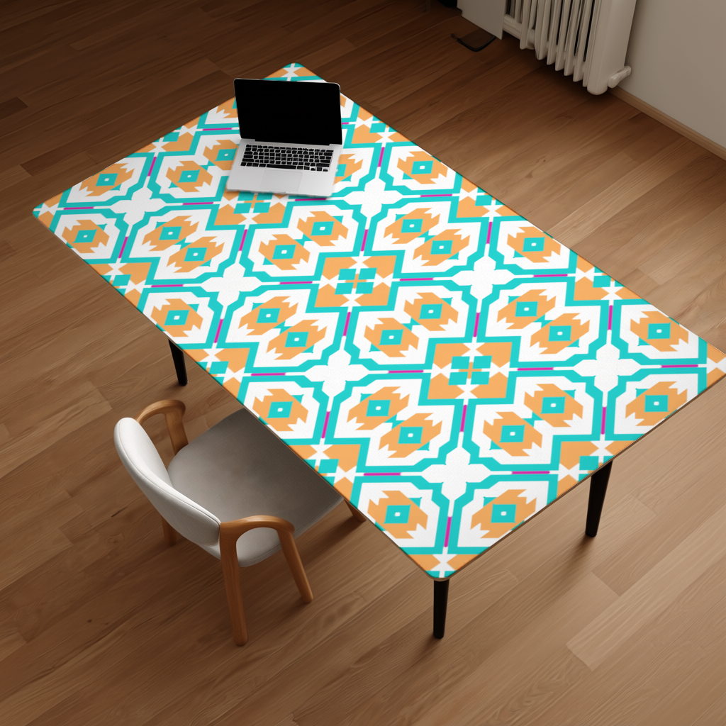 Orange and Turquoise Geometric Pattern Desk Pad