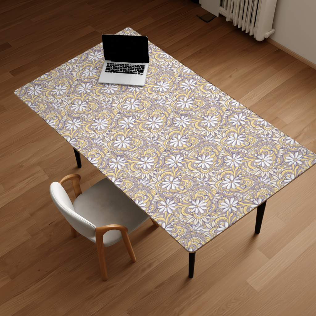 Retro Floral Doodle and Mandala Pattern Desk Pad