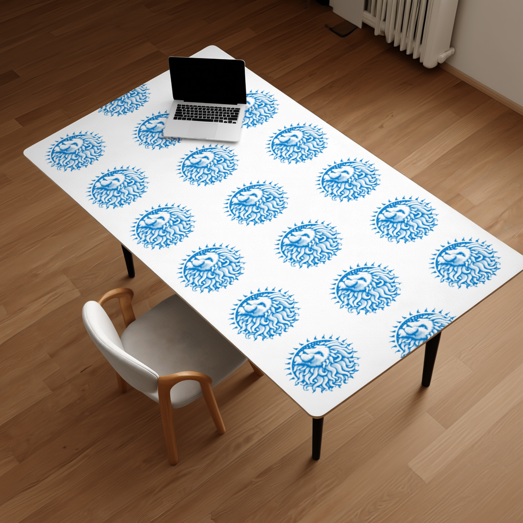 Leo Zodiac Sun and Moon Blue Motif Desk Pad