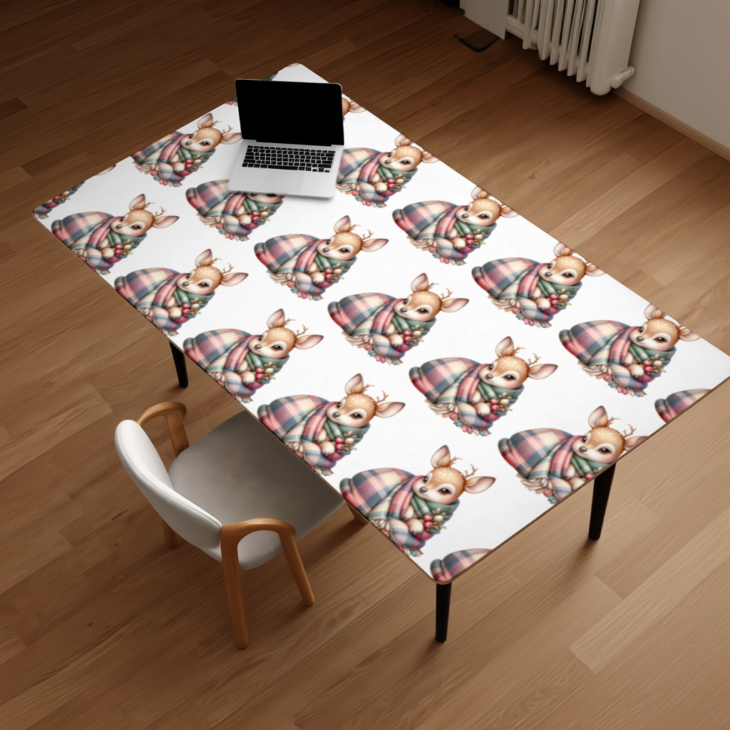 Kawaii Baby Deer with Plaid Scarf Desk Pad