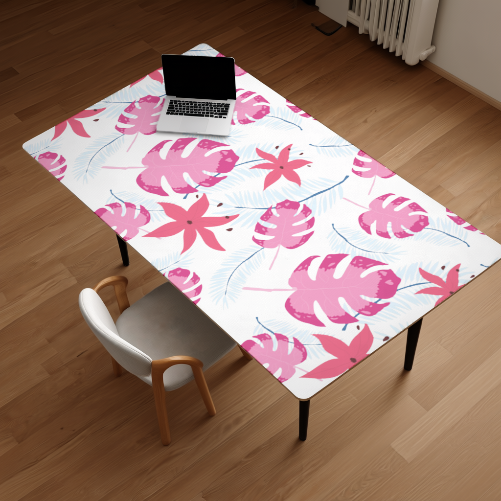 Pink Monstera and Tropical Lily Desk Pad