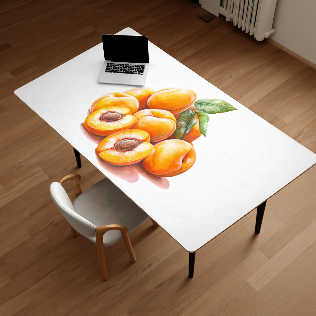 Watercolor Apricot and Leaves Desk Pad