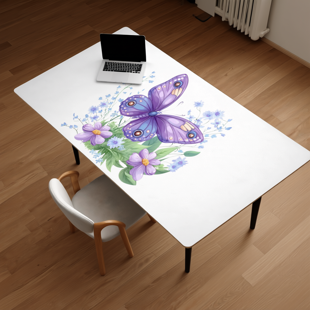 Cottagecore Purple Butterfly Floral Desk Pad