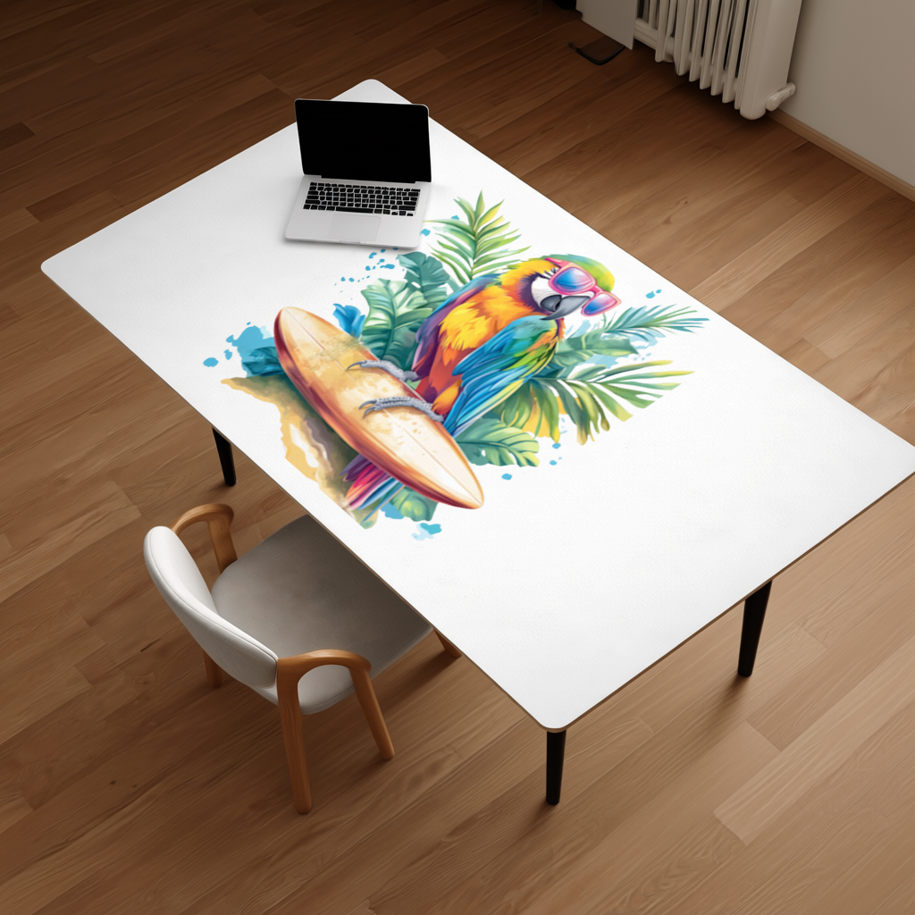 Surfing Parrot with Pink Sunglasses Desk Pad