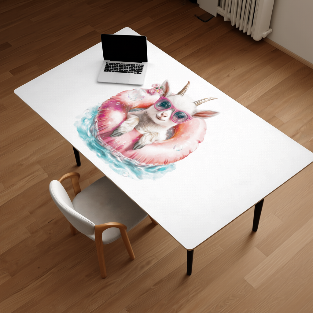 Baby Goat in Pink Pool Ring Desk Pad