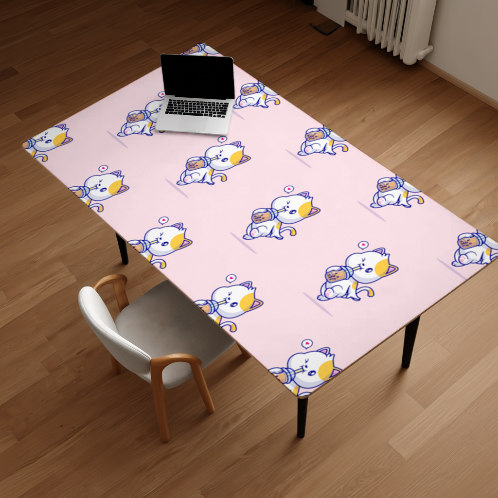 Kawaii Cat Drinking Boba Tea Desk Pad