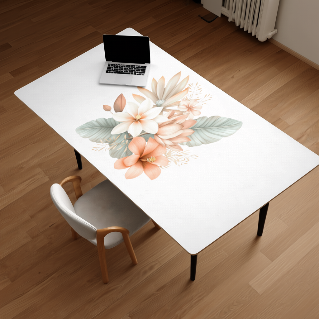 Soft Peach Tropical Floral Bouquet Desk Pad