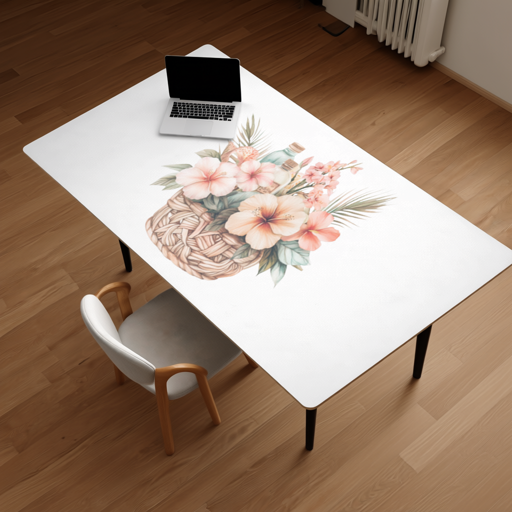 Tropical Hibiscus Flower Woven Basket Desk Pad